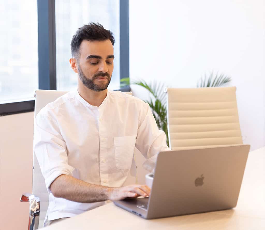 Man working with laptop.
