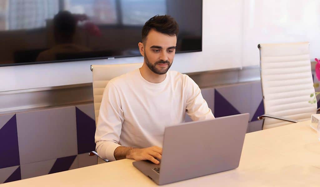 Man working laptop.